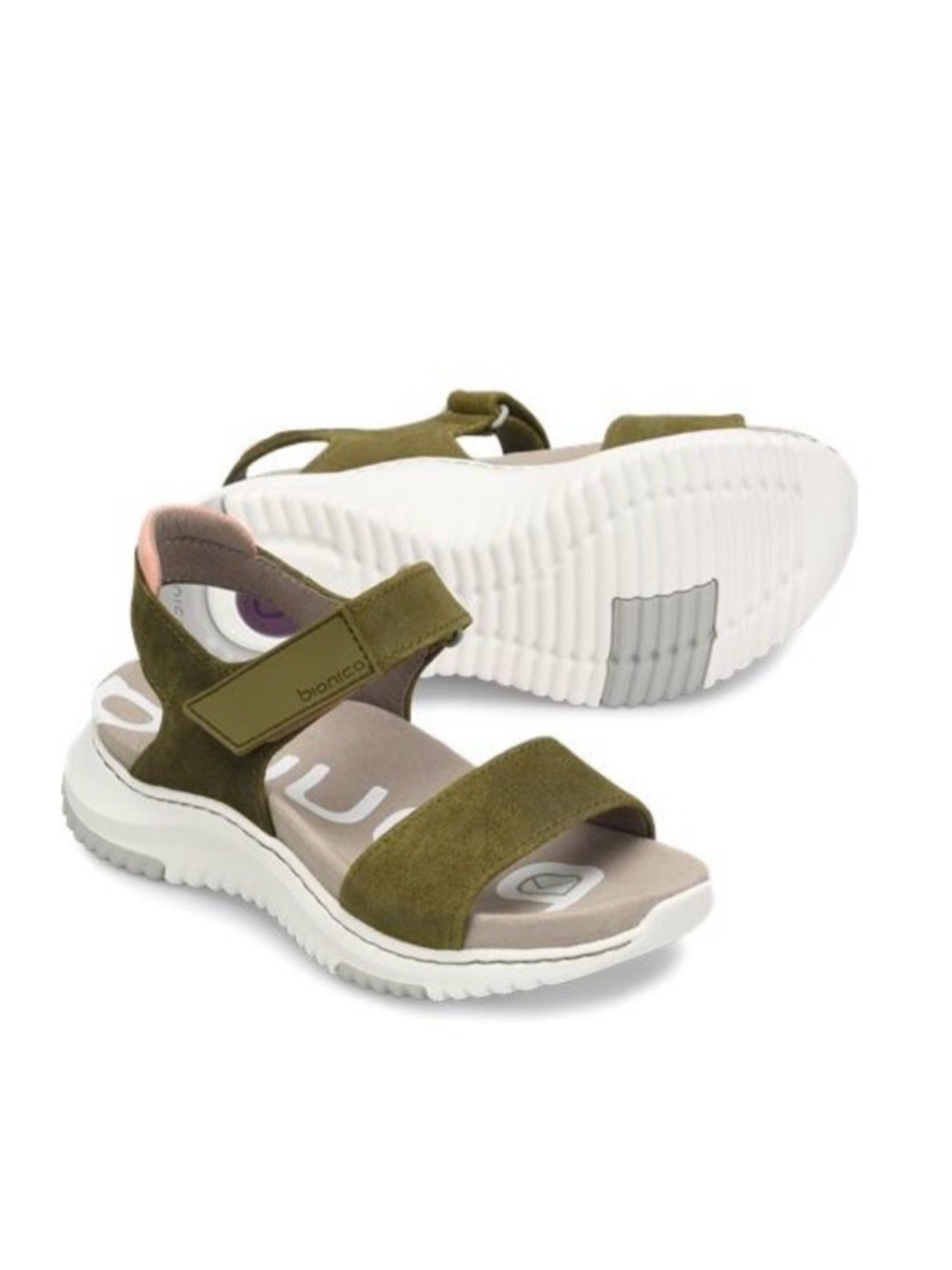 Bionica Okoli Sporty Active Sandals Green Suede Coral Details Cushioned W9.5